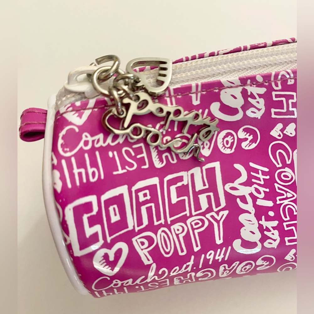 Coach Poppy Flower Barrel Makeup Brush/Pencil/Jewelry Bag Pink/White EC! - Picture 4 of 7
